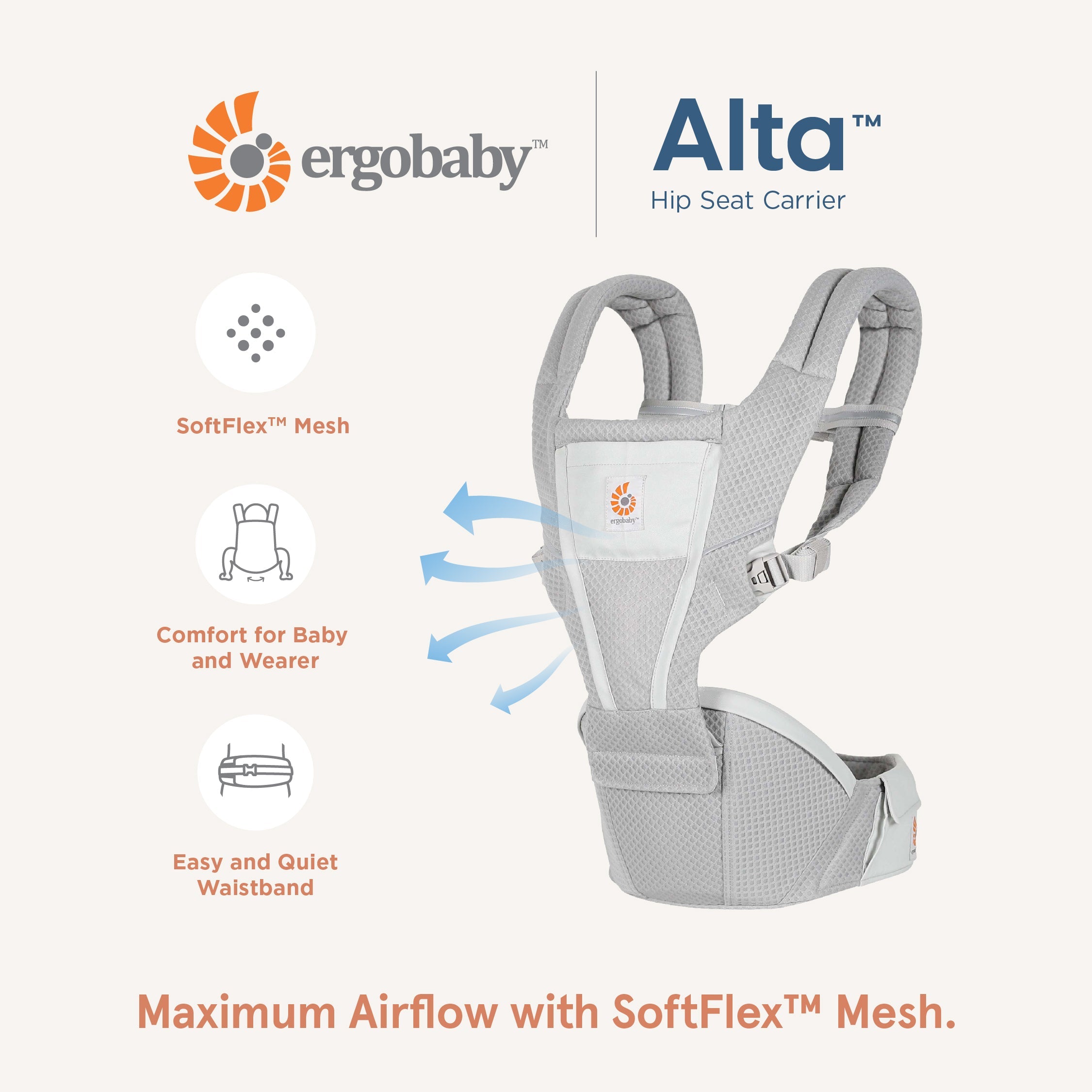 Pearl Grey Alta Hip Seat Baby Carrier