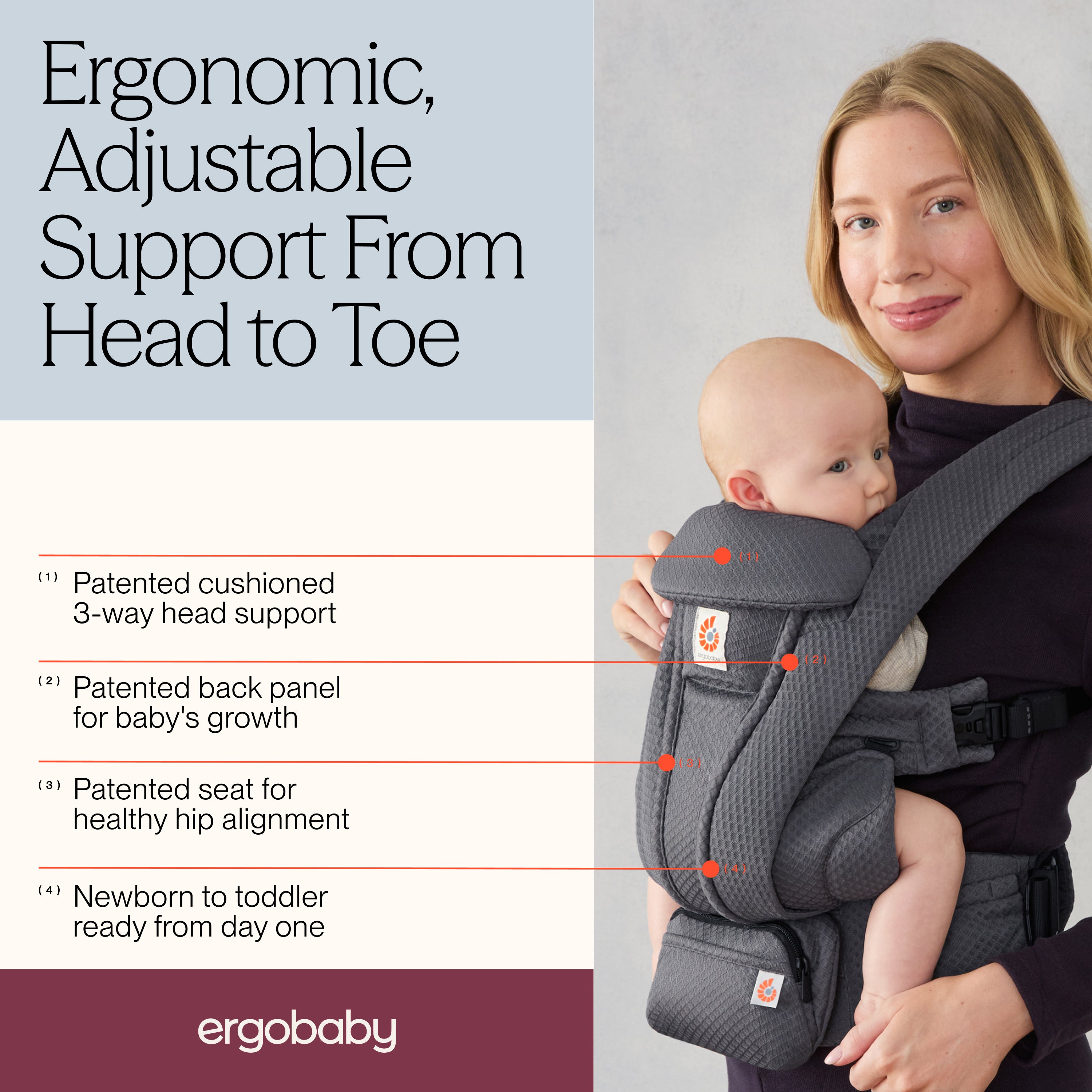 Graphite Grey Ergobaby Omni Deluxe All in One Mesh Baby Carrier