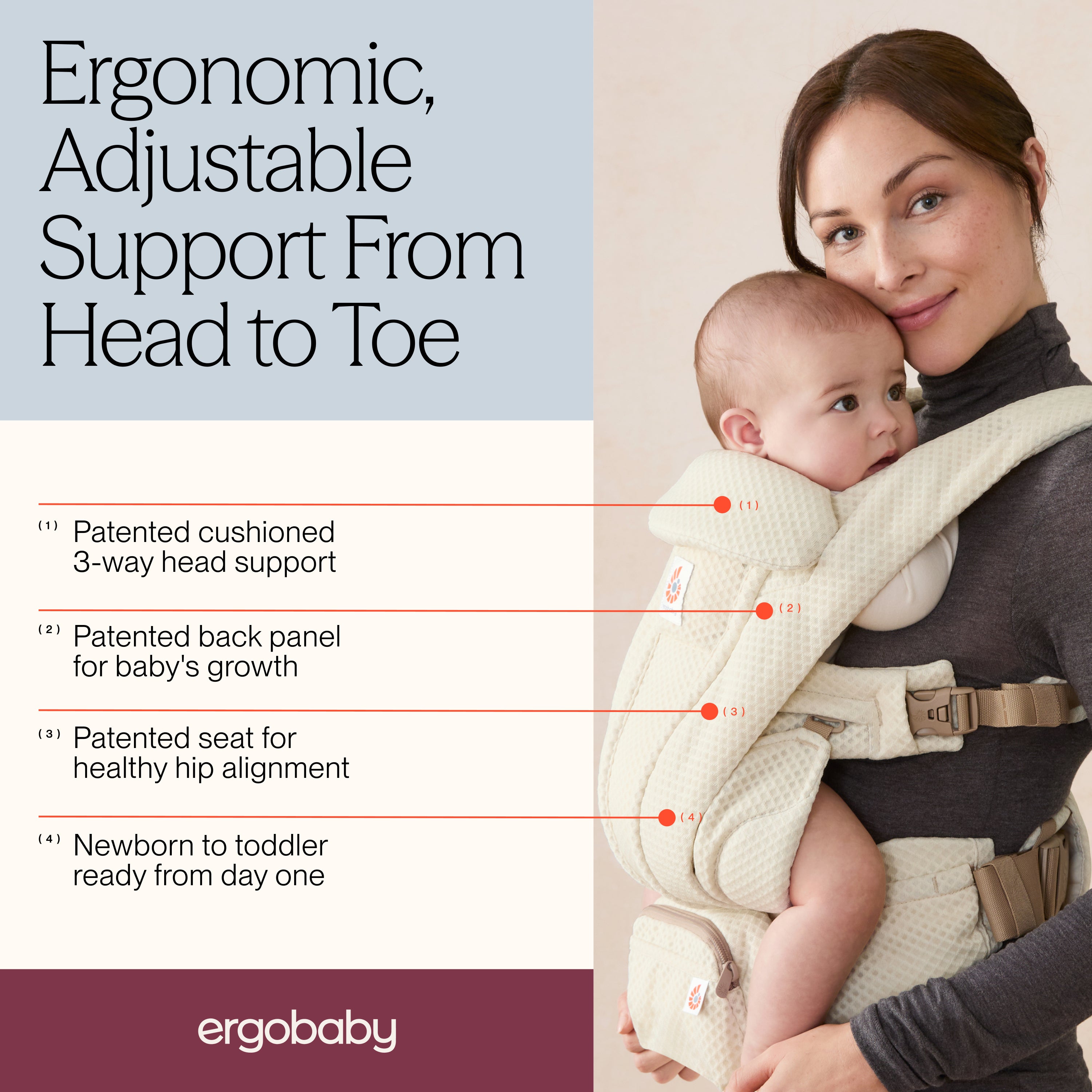 Natural Beige Ergobaby Omni Deluxe All in One Mesh Baby Carrier