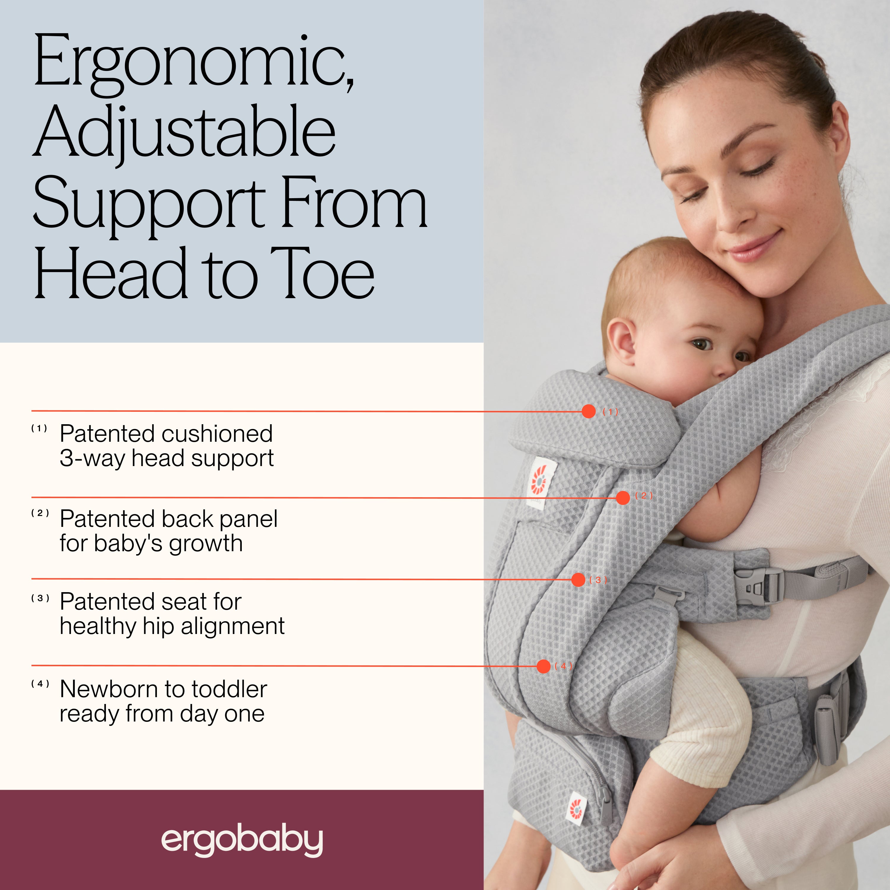 Pearl Grey Ergobaby Omni Deluxe All in One Mesh Baby Carrier