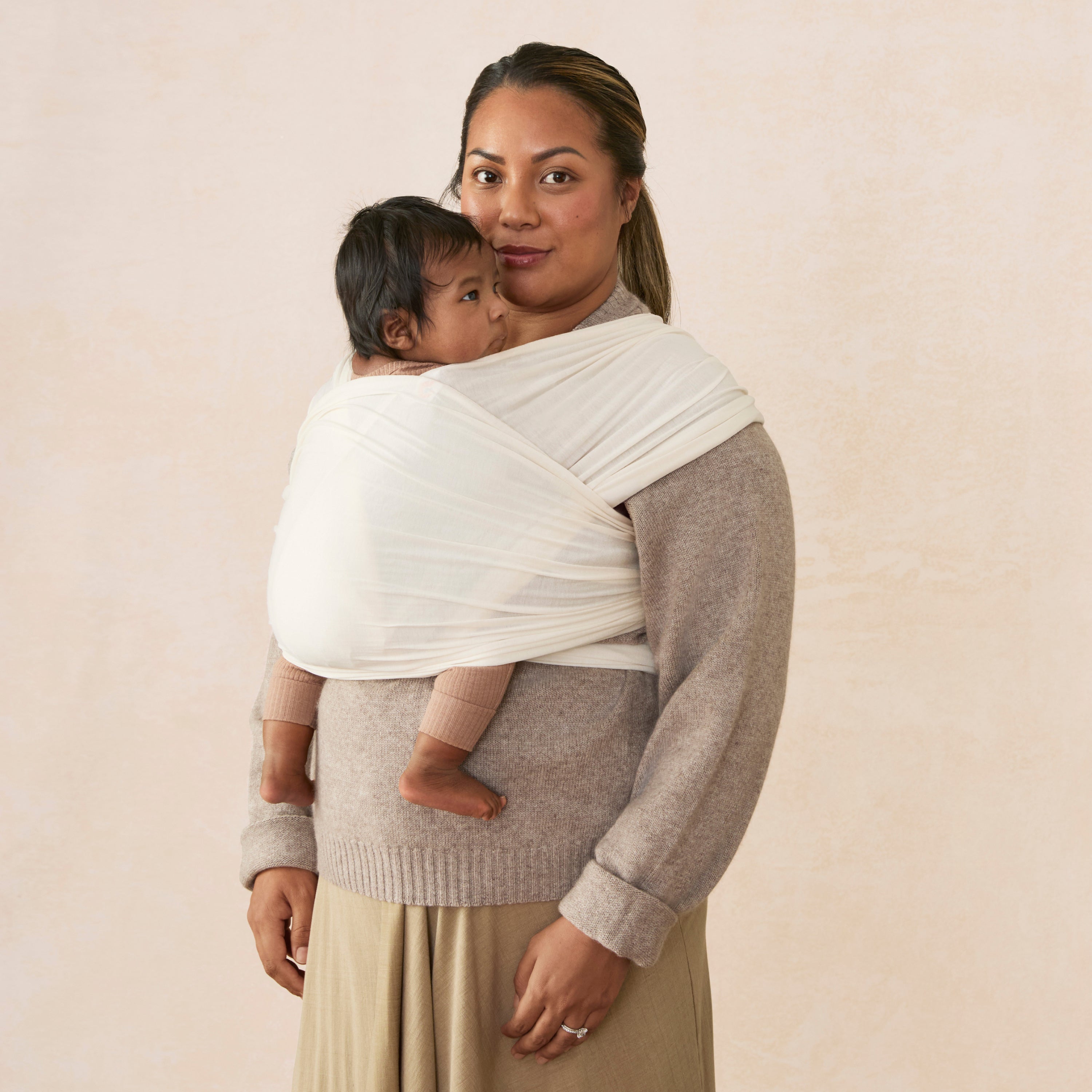 Cream Aura Sustainably Sourced Knit Baby Wrap